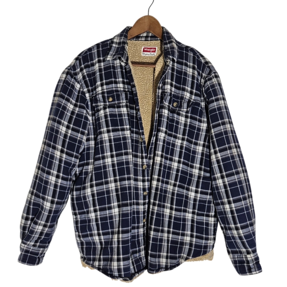 Vintage Wrangler Men's XL Padded Sherpa Plaid Flannel Button Up Shirt Jacket